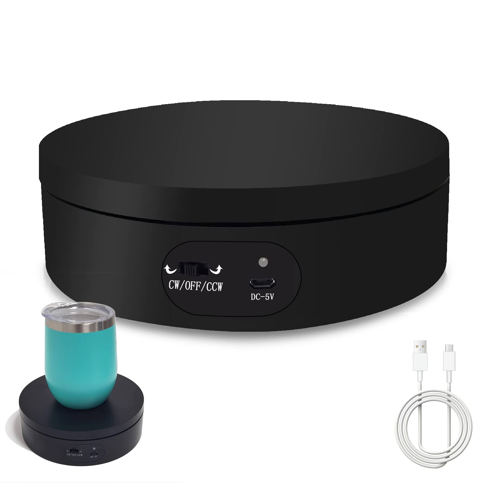 Electric Turntable, Display Stand, Electric 360 Degree Turntable for Photography, Automatic Rotating Platform, 360 Degree Pictures, Product Display, Jewellery Watch Holder, Black, USB 16 cm, Black
