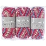 3 Skein (Pack) Total 5.3 Oz./686 Yrds Lamia Woolly Sock Yarn, Each 1.76 Oz (50g) / 228 Yrds (210m) Soft, Super Fine Sock Yarn, 75% Wool, Multi Pink - H1382
