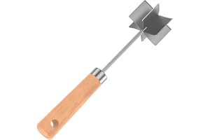 11 Inch Stainless Steel Meat Chopper, 6 Blade Ground Beef Masher with Wood Handle for Hamburger Patty, Sauce, Beans and Cooke