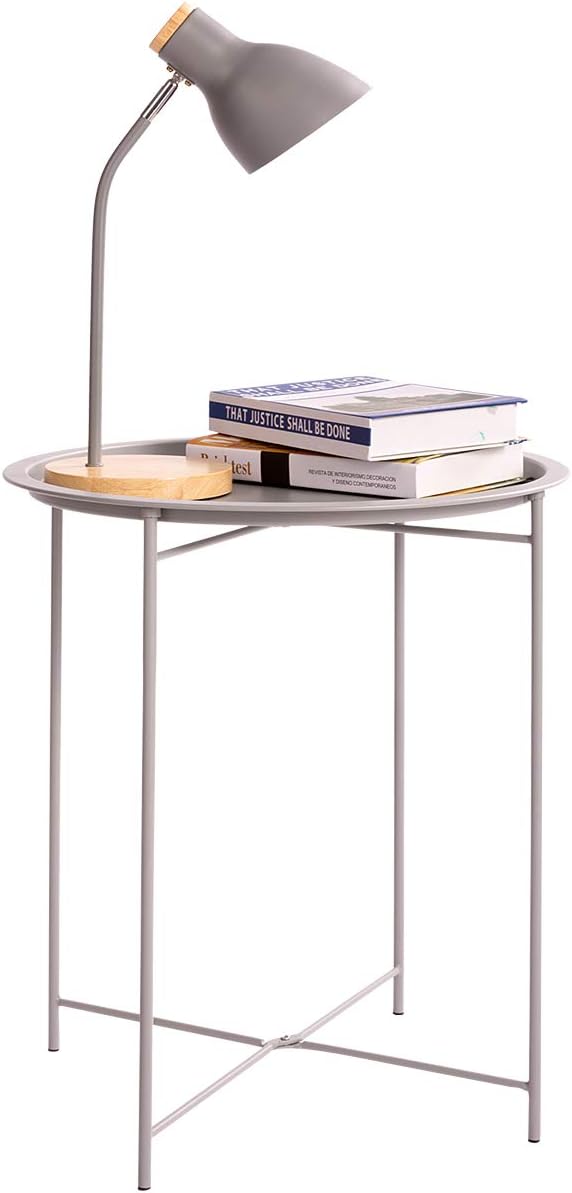 HollyHOME Folding Tray Metal Side Table, Sofa Table Small Round End Tables, Anti-Rust and Waterproof Outdoor or Indoor Snack Table, Accent Coffee Table,（H） 20.28" x（D） 18.11", Grey: Kitchen & Dining