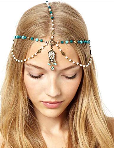 Chargances Women Halloween Head Chain Goddess Head Chain Hair Jewelry Matha Patti Prom Wedding Gem Tikka Bridal Headdress Bohemia Headband Fashion Forehead Jewelry for Women and Girls - Thumbnail 5