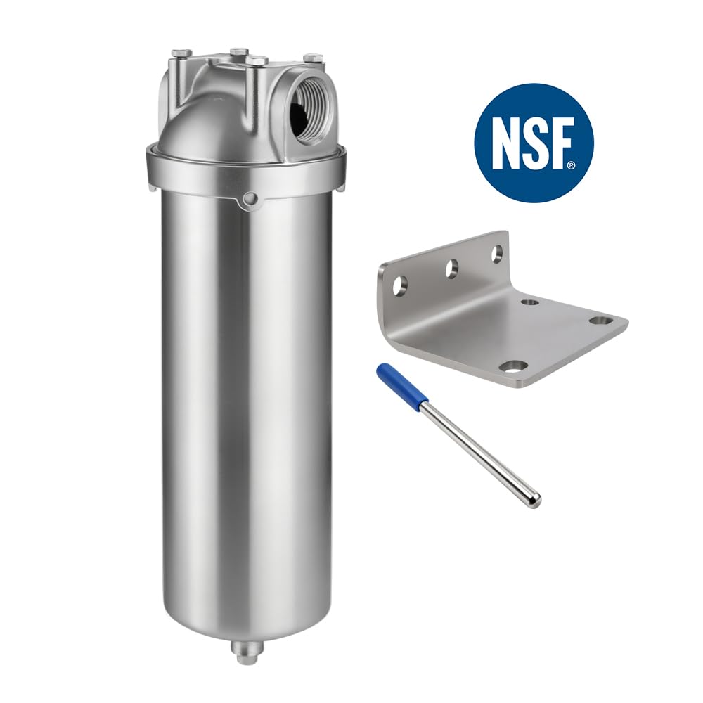 Condition photo showing As Is for amwater nsf/ansi 42 stainless steel whole house water filter housing, 10" x 2.5" sediment water filt
