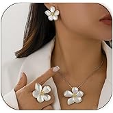 QUMAOJEW Gold Flower Earrings Necklace Ring Set for Women Big Floral Statement Earrings Choker Ring Summer Beach Jewelry