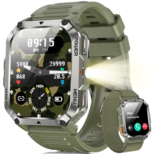 Blackview Men's Smartwatch, 2.01 Inch Military Smartwatch Fitness with Bluetooth Calls Smart Watch 115+ Sports Modes/900 mAh/Sleep/Heart Rate Monitor/Torch/Compass for Android IOS