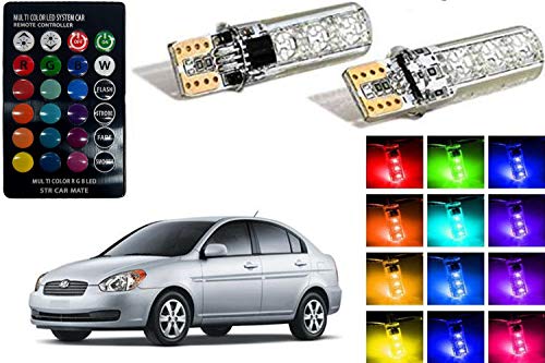 SHOP4U T10 LED RGB Canbus Car Interior Fancy Side Wadge/Parking Remote Control Light for Hyundai Xcent (2 Bulb with IR Remote)