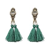 eManco Bohemian Ethnic Handcrafted Tassel Drop Dangle Earrings for Women Vintage Knot Alloy Jewelry(6 Colors) (Green)