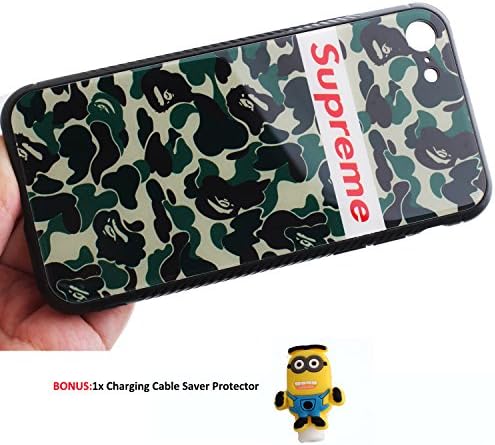 Supreme iphone 7 8 Case Protective Covers Holders Made from Toughed Glass with 1 Charging Cable Saver Protector-Camoflage Patten