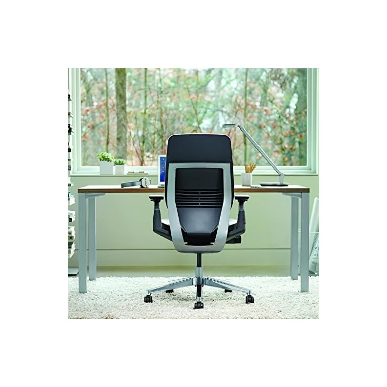 Steelcase Gesture Office Chair Buzz2 Black Upholstered Wrapped Back Platinum Metallic Frame