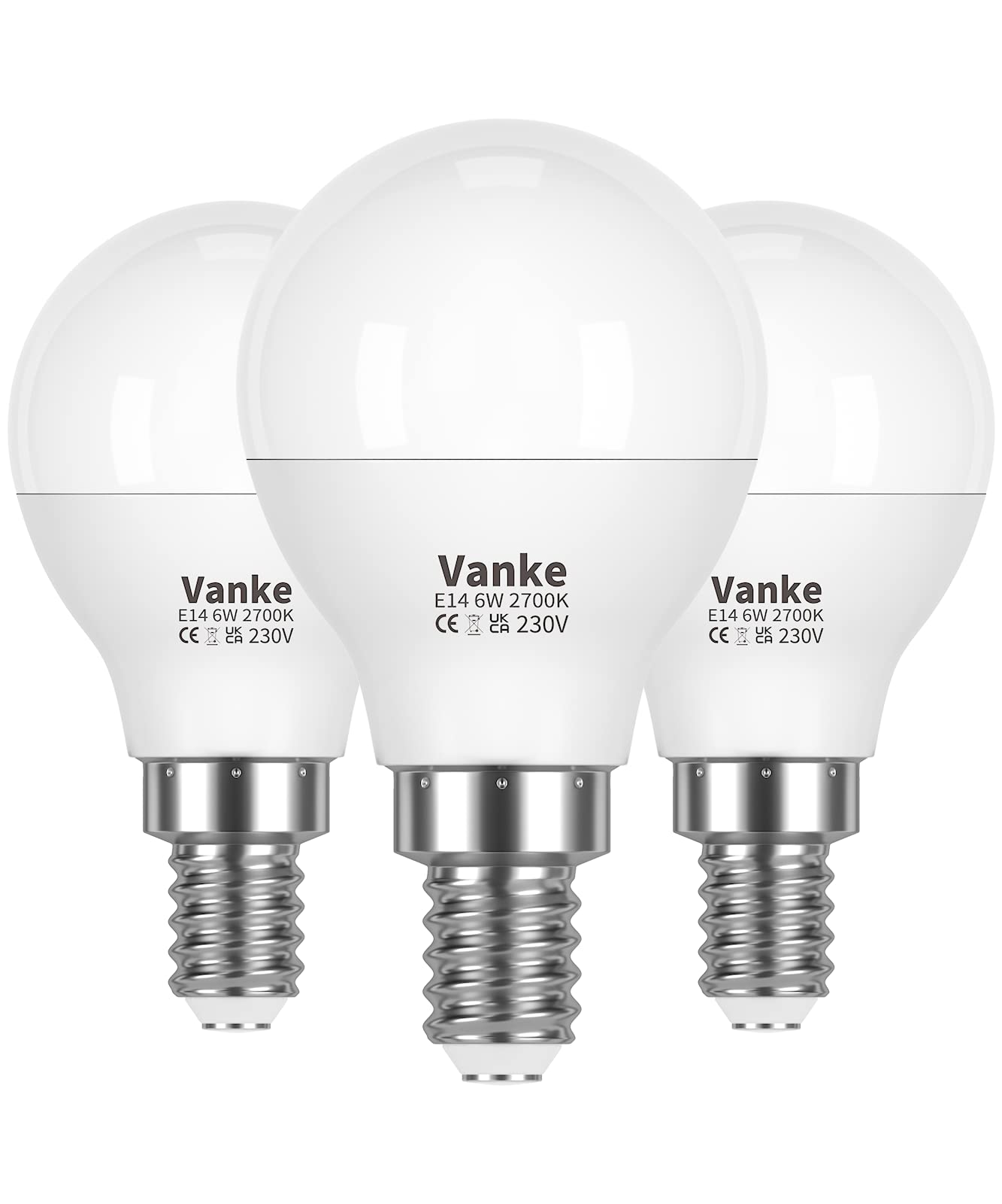 Vanke E14 LED Light Bulb, Warm White 2700K Yellow Light, 6W (40 Watts Equivalent), Non-Dimmable, SES Small Screw Light Bulb, 470 Lumen LED Golf Ball Bulbs, Pack of 3