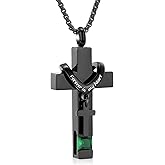 Oinsi Black Cross Urn Necklace For Ashes Of Loved Ones With Birthstone Always In My Heart Cremation Jewelry Keepsake Pendant Women Men