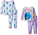 Disney Girls' Finding Dory 4-Piece Pajama Set, Blue, 12 Months