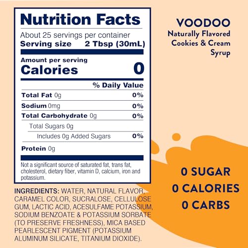 JORDAN’S SKINNY MIXES SUGAR FREE COFFEE SYRUP, HOLIDAY VOODOO COOKIES & CREAM COFFEE FLAVORING SYRUP, ZERO CALORIE DRINK MIX FOR LATTES, BAKING, PROTEIN SHAKE, DAIRY & GLUTEN FREE, KOSHER, 25.4 FL OZ