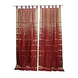 Mogulinterior Curtains Red Golden Brocade Indian Sari Curtains Set 96x44