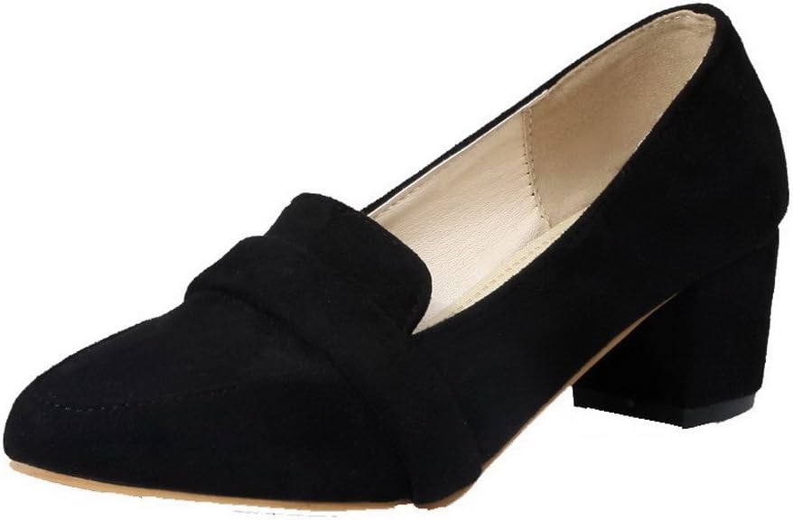 AgooLar Women's Pointed Closed Toe Kitten-Heels Solid Pull-On Court Shoes