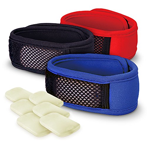 Wildheart Outdoors Natural Mosquito Repellent Bracelet - DEET Free Insect Protection, 3-Pack with 6 Refills (Red, Blue, Black)