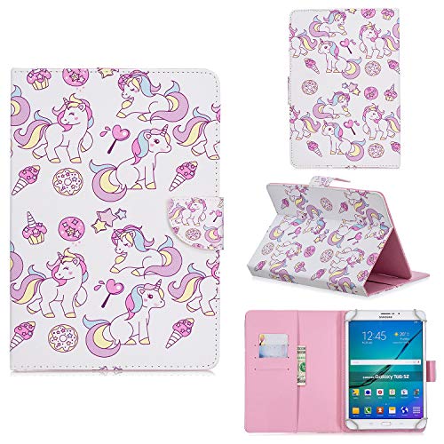 Folio Universal Case for 6.5"-7.5" Tablet, PU Leather Slim Folding Stand Cards Holder Wallet Magnetic Snap Case for Fire 7/Tab A 7.0/Tab 3 Lite 7.0/Tab E 7.0/Tab J 7.0/Fire 7,Unicorns