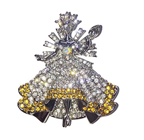 Silver yellow gorgeous princess shape brooch
