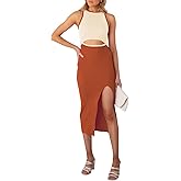 Pink Queen Women's Cutout Crew Neck Sleeveless Tank Slit Ribbed Bodycon Midi Dresses