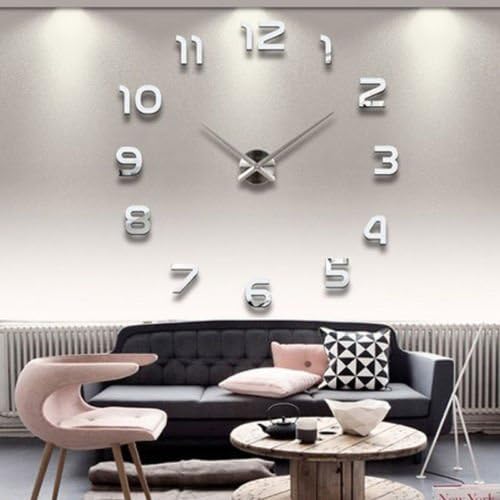 Modekini DIY Silver Mirror Large Numbers Round Wall Sticker Clock Home Decor 39"