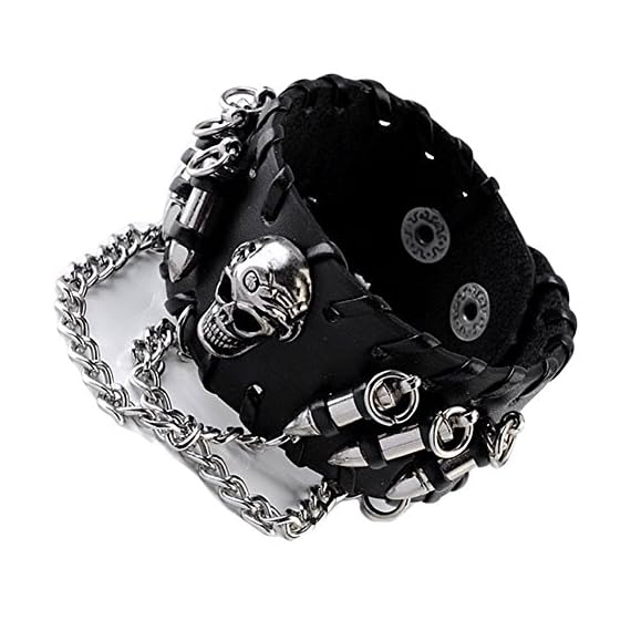 Jovivi-Punk-Pu-Leather-Skull-Design-Bracelet-Wristband-Adjustable-Size-7-to-8-Inches-Include-a-Gift-Pouch10