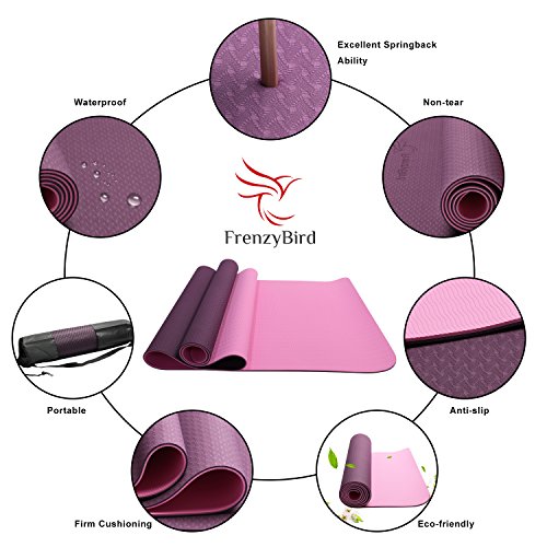 FrenzyBird Eco-Friendly,Reversible,Non-Slip,Double-Sided TPE Yoga Mat with Stretch Strap,Carry Strap and Mat Bag, Free of PVC and Other Harmful Chemicals, Extra-Thick,Ideal for Yogis - Thumbnail 5