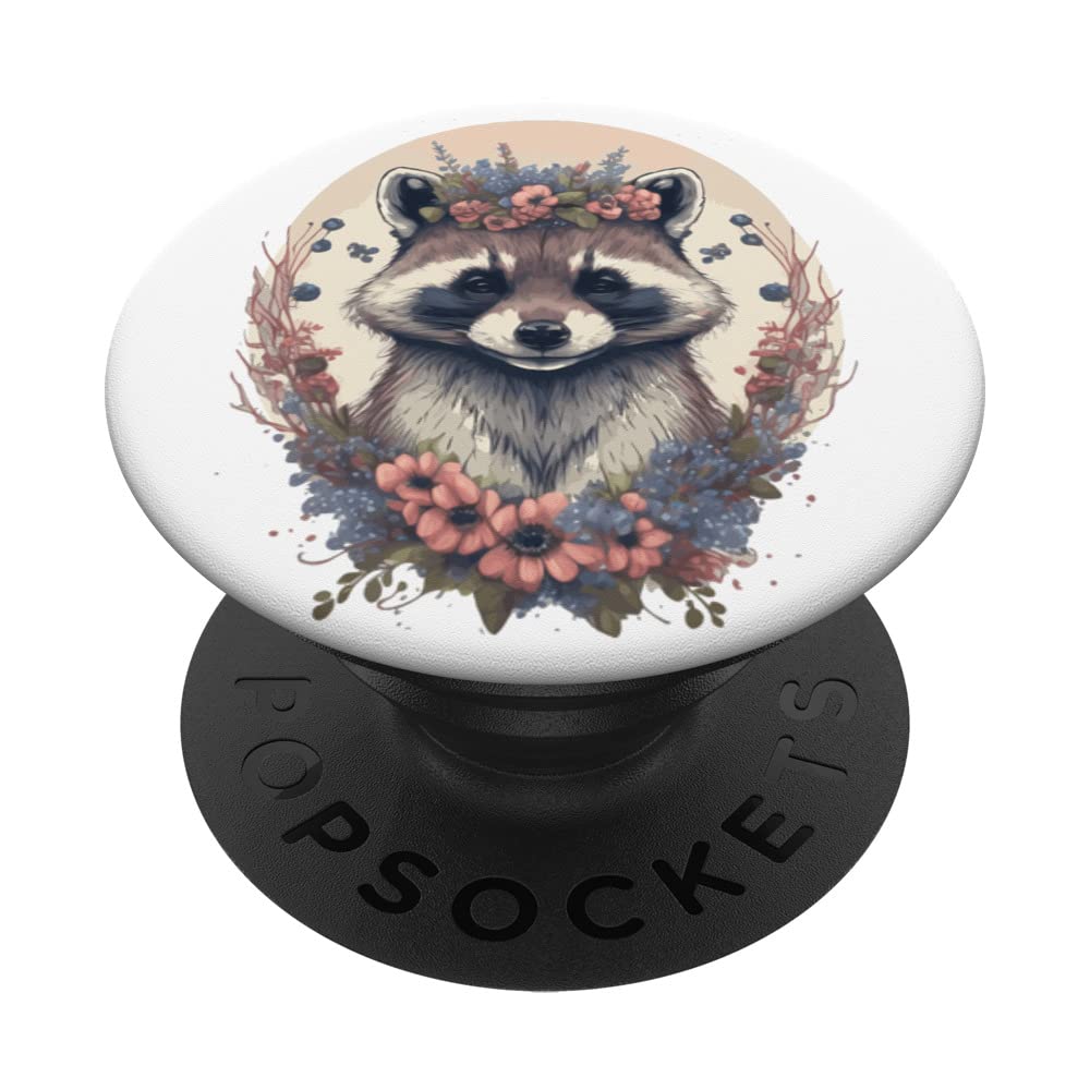 Cute Watercolor Racoon Flower Crown Boho Aesthetic PopSockets Swappable PopGrip