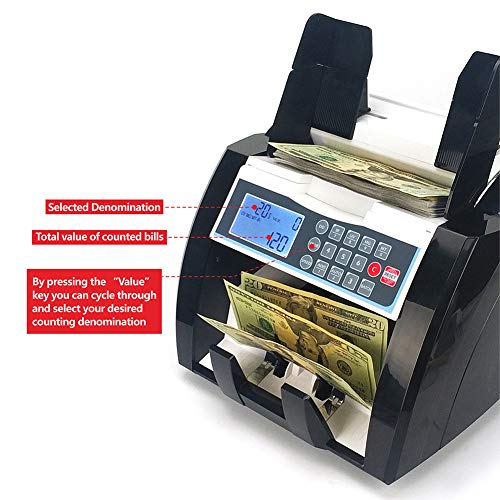 Bill Counter UV/MG/IR/DD Detection Money Counter Selected Single Denomination to Calculate Total Value for US Dollar Cash Counting Machine Banknote Counter Currency Counter (Black+LCD Display) - Thumbnail 4