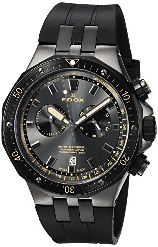Edox Men s  Delfin  Quartz Stainless Steel Dress Watch, Color:Black (Model: 10109 357GNCA NINB)