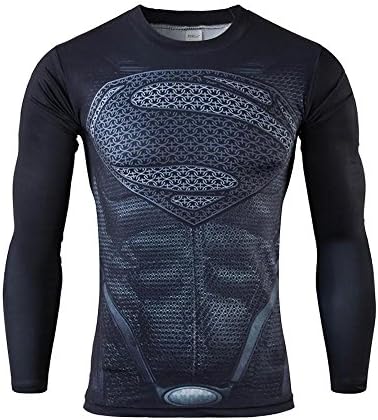 Marvel DC Comics Superhero Long Sleeve T-Shirt - Superman Black (XL)