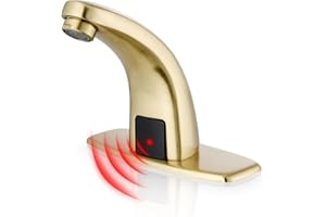 Gangang Touchless Bathroom Sink Faucets Automatic Motion Sensor Hands Free Faucet for Bath Gold Kit with Hole Cover Plate, Brushed