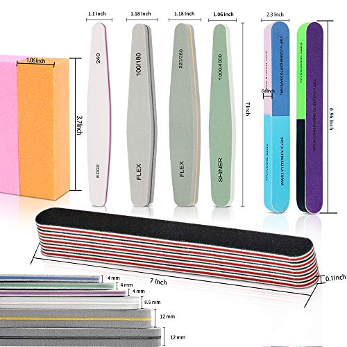 Teenitor 17pcs Nail Files and Buffer, 5pcs Colorful Files Blocks, 5pcs Black Sand Files, Professional Gel nail file Set and 7-sides Sky Dipping Powder Buffer 2pcs