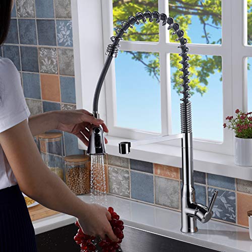 SonTiy Commercial Kitchen Faucets with Pull Down Sprayer, Single Handle Single Hole Pull Out Kitchen Faucet Chrome, High Arc Spring Kitchen Sink Faucets