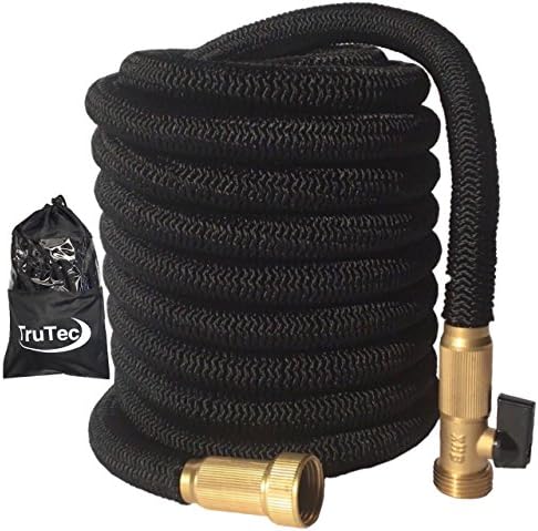 Heavy Duty Expandable Garden Hose | Strongest Expanding Premium Quality Triple Latex Core | 48 Ply Strength Tightly Woven Fabric | Corrosion Resistant Brass Fittings with Shut Off Valve (50, Black)