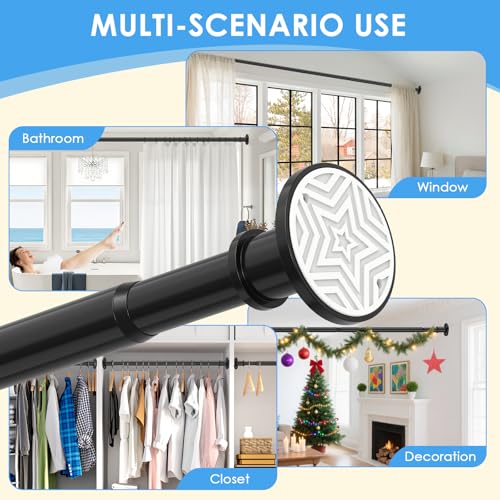 Veloxtera Black Shower Curtain Pole 78-223 cm, 28mm Extendable Tension Curtain Rod No Drill, Adjustable Heavy Duty Shower Rail with 1pcs Bracket for Bathroom, Window, Door