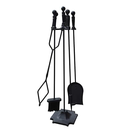 5 Pieces Wrought Iron Fireplace Tools Set Firepit Fireset With