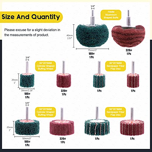 Mardatt 10Pcs Non Woven Abrasive Buffing Pads Wheels Drill Attachment