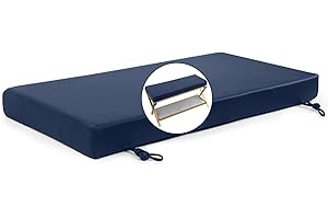 ROFIEJOX Bench Cushion 45 inch - Cat Scratch Cloth Waterproof Fabric, Leather Texture, 70D High-Density Sponge Foam, 3-inch Thickness for Indoor Outdoor Long Seat Furniture, (45x18x3) Dark Blue