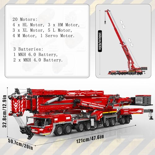 Mould King 17008 Crane Construction Set, Red LTM 11200 Crane Truck Model with 20 Motors & App Control, Heavy Duty Truck Build Blocks Kit, Engineering Vehicle Car Toy for Adults (8506 Pieces)