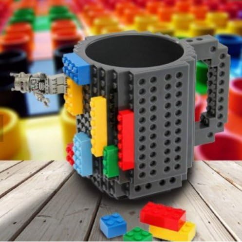 DIY Block Puzzle Bulid On Mug for kids Christmas Gift, BPA-Free12 Build-On Brick Mug DIY Building Blocks Coffee Cups,Water Bottle Puzzle Toy Mug 350ml Desk Ornament Birthday Gift (Yellow)