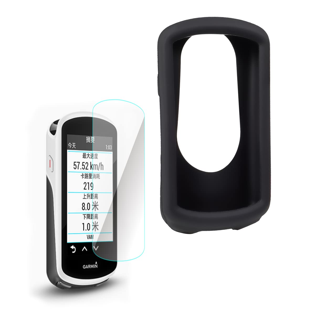 CNCLOL Case for Garmin Edge 530 830 130 1030 Silicone Protective cover，Tempered Glass Screen Protector for Garmin Edge 530 830 130 1030 Film Anti-Scratch High Definition Full Coverage