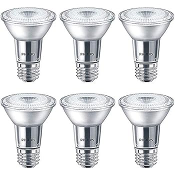 Philips LED PAR20 Bright White Light Bulb: 400-Lumen, 3000-Kelvin, 6-Watt (50-Watt Equivalent), Glass, Dimmable 40-Degree Spot Light Bulb, E26 Base, 6-Pack