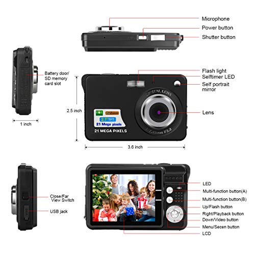 HD Mini Digital Cameras for Kids Teens Beginners,Point and Shoot Digital Video Cameras-Birthday&Christmas Gift