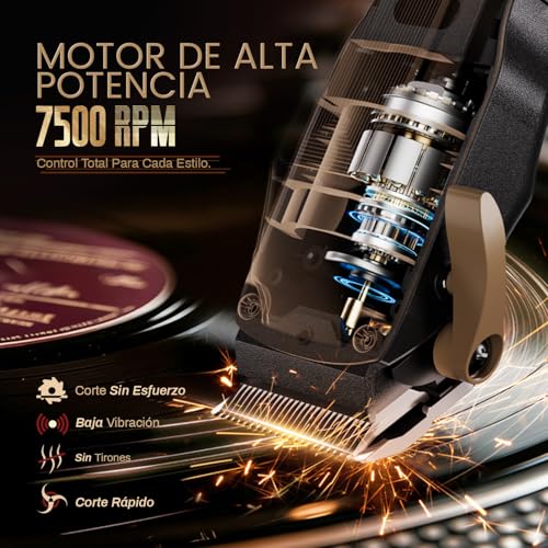 SUPRENT Cordless Man Hair Clipper, Barber Kit With High Speed Motor 7500 RPM, Adjustable Blades, Black Guide Combs And Bag, Black And Gold