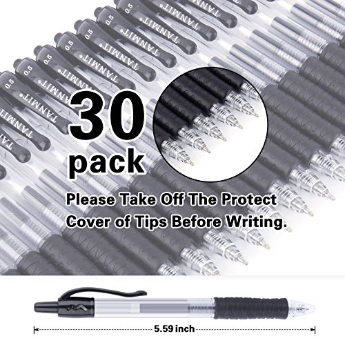 Black Gel Pens, Tanmit Retractable Roll Ball Gel Pen, 30 Black Pens Fine Point With Comfortable Grips for Smooth Writing