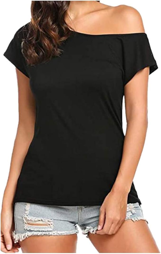 One Shoulder Slope Neckline TShirt Casual One Shoulder Tops Short