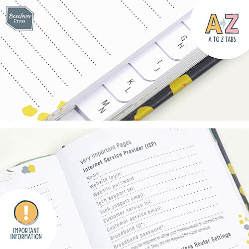 Password Book with tabs. Boxclever Press hardback Password Organizer with alphabetized tabs. Small Pocket Size Password Keeper for Internet login, Website Address, username. (Multi)