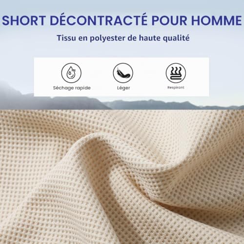 Homme Short Gaufre Décontracté Bermuda Pantalon Court avec Poches