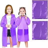 BFONS 2-3 Pack Rain Ponchos for Kids, Reusable Raincoats for Boys Girls with Hood and Sleeves, Waterproof Rain Jackets
