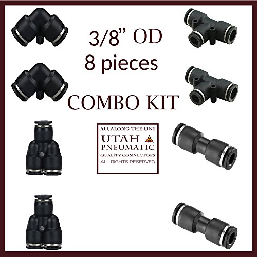 3/8â€œod Push To Connect Fittings pneumatic fittings kit 2 Spliters+2 elbows+2 tee+2 Straight 8pack(3/8 black combo)