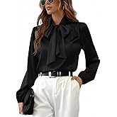 CUPSHE Women's Blouses Long Sleeve Satin Shirts Bow Tie High Neck Tops Dressy Casual